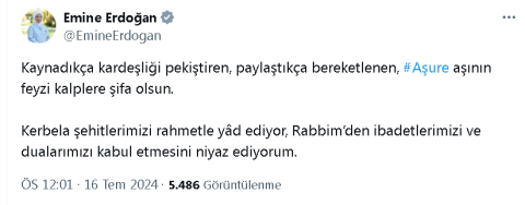 Emine Erdoğan'dan, 'Aşure Günü' mesajı