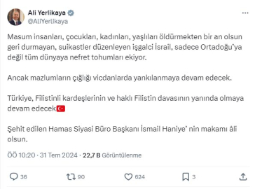 Bakan Yerlikaya: Filistin davası güçlenerek devam edecektir