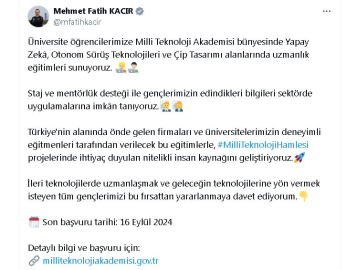 Milli Teknoloji Akademisi başvuruları açıldı