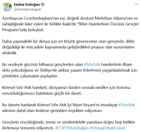 Emine Erdoğan, COP29'da iklim gönüllüsü gençlerle bir araya geldi (2)